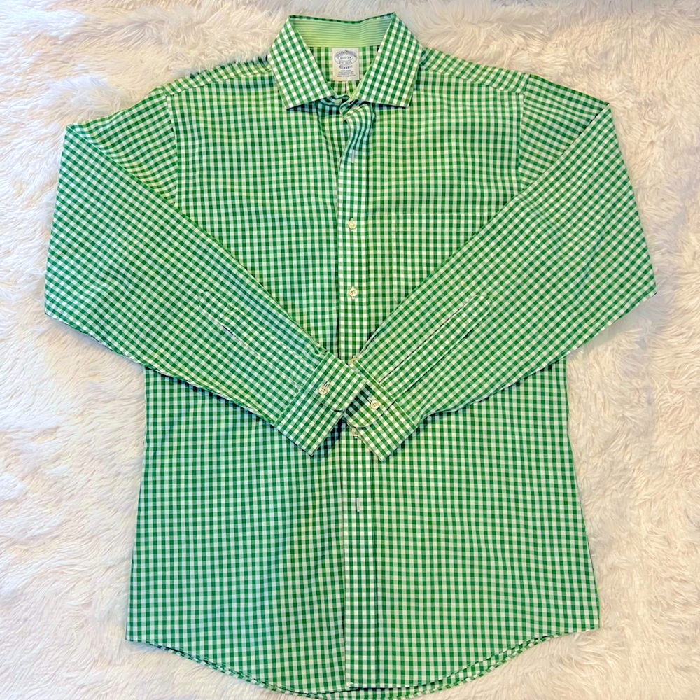 Vintage Brooks Brothers Classic Button Down Shirt in Green & White Gingham